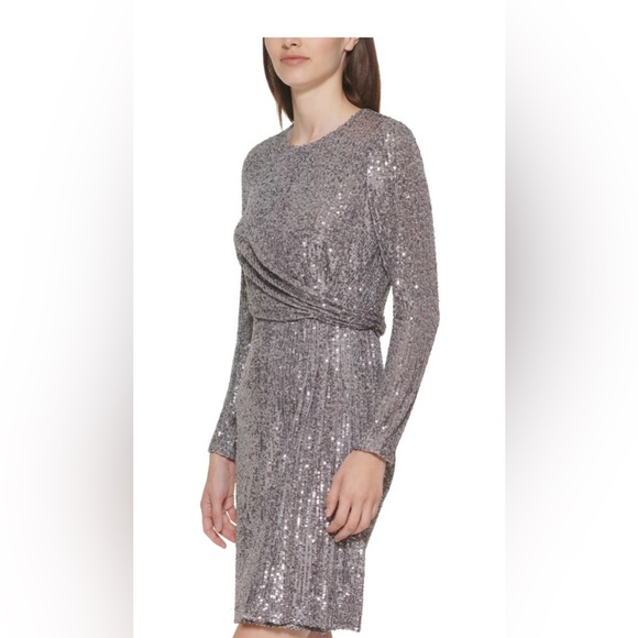 Calvin Klein Women's Long Sleeve Sequin Sheath Cocktail Dress - Picture 2 of 3